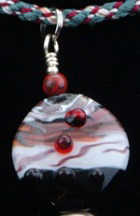 Kumihimo traditional Tsuri-ito Edo Yatsu, silver findings, silver bead, glass beads, flameworked Moretti glass focal bead.