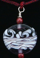 Kumihimo traditional Edo-Yatsu silk braid, silver findings, glass beads, flameworked Moretti glass focal bead.