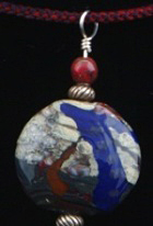Kumihimo traditional Edo-Yatsu silk braid, silver findings, glass and silver beads, flameworked Moretti glass focal bead.